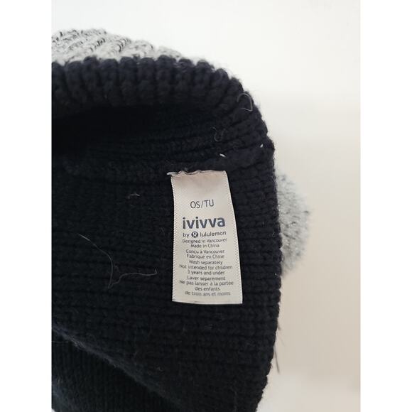 LULULEMON IVIVVA GIRL Knit Pom BEANIE WITH POMPOM ONE SIZE Black And White - Picture 3 of 5
